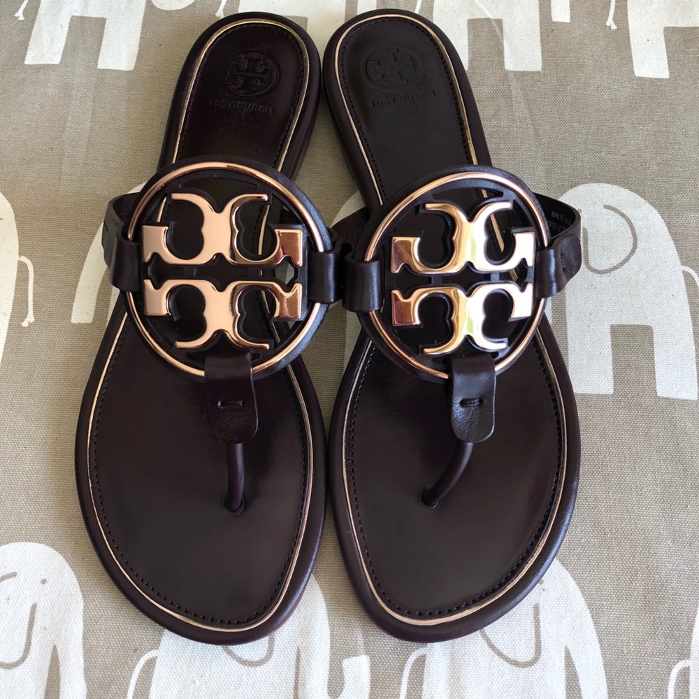 Tory Burch Women’s Dark Brown Miller Sandals with Gold Logo